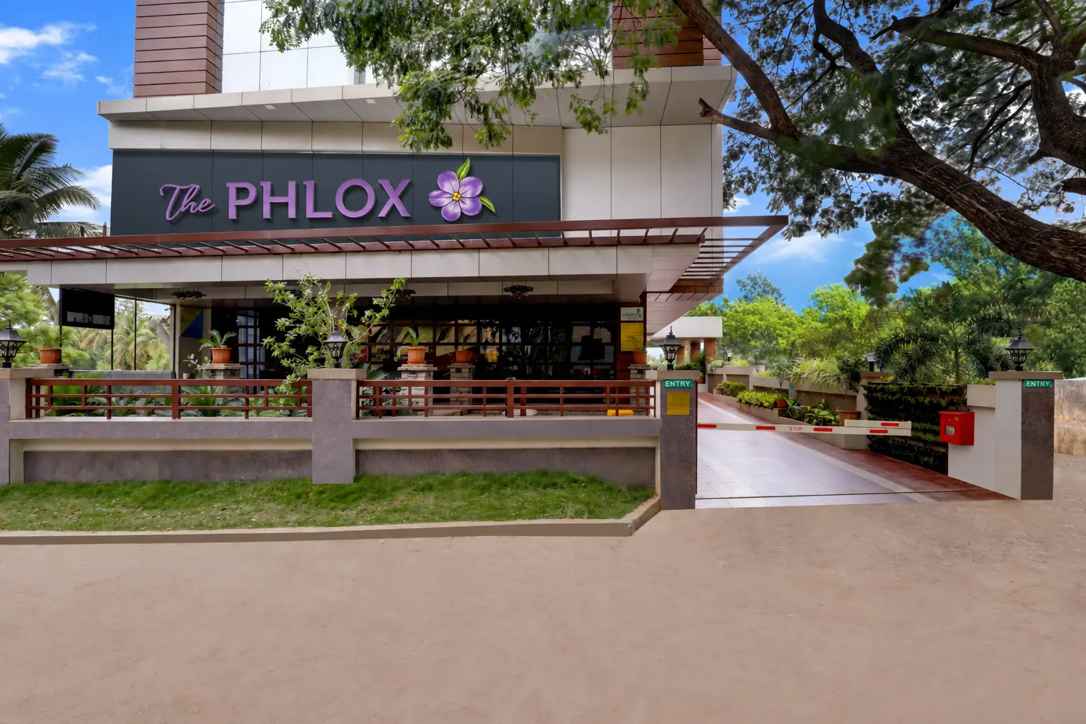 Main gate with The Phlox branding